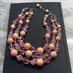 Chic Pink and Cream Beaded Necklace Hattie Carnegie